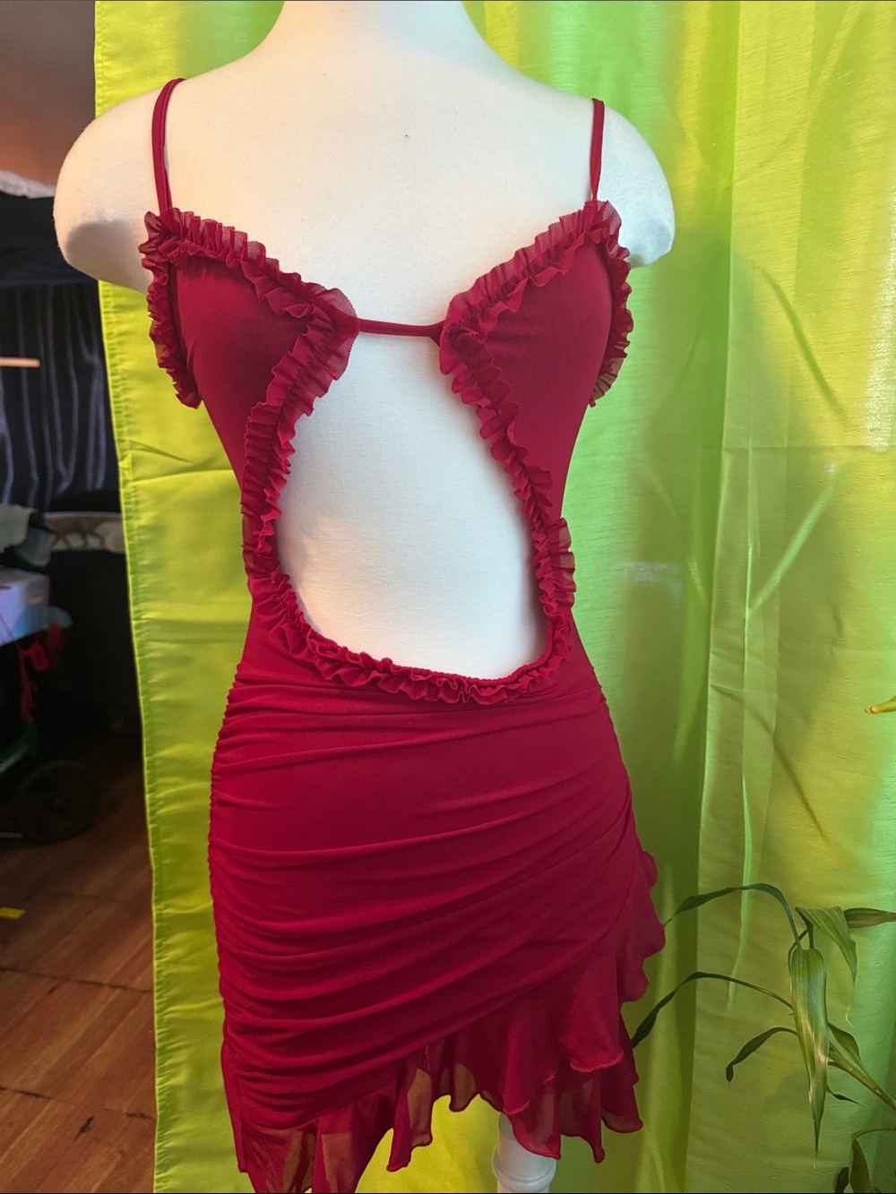 Red Ruffled Cutout Mini Dress - Women